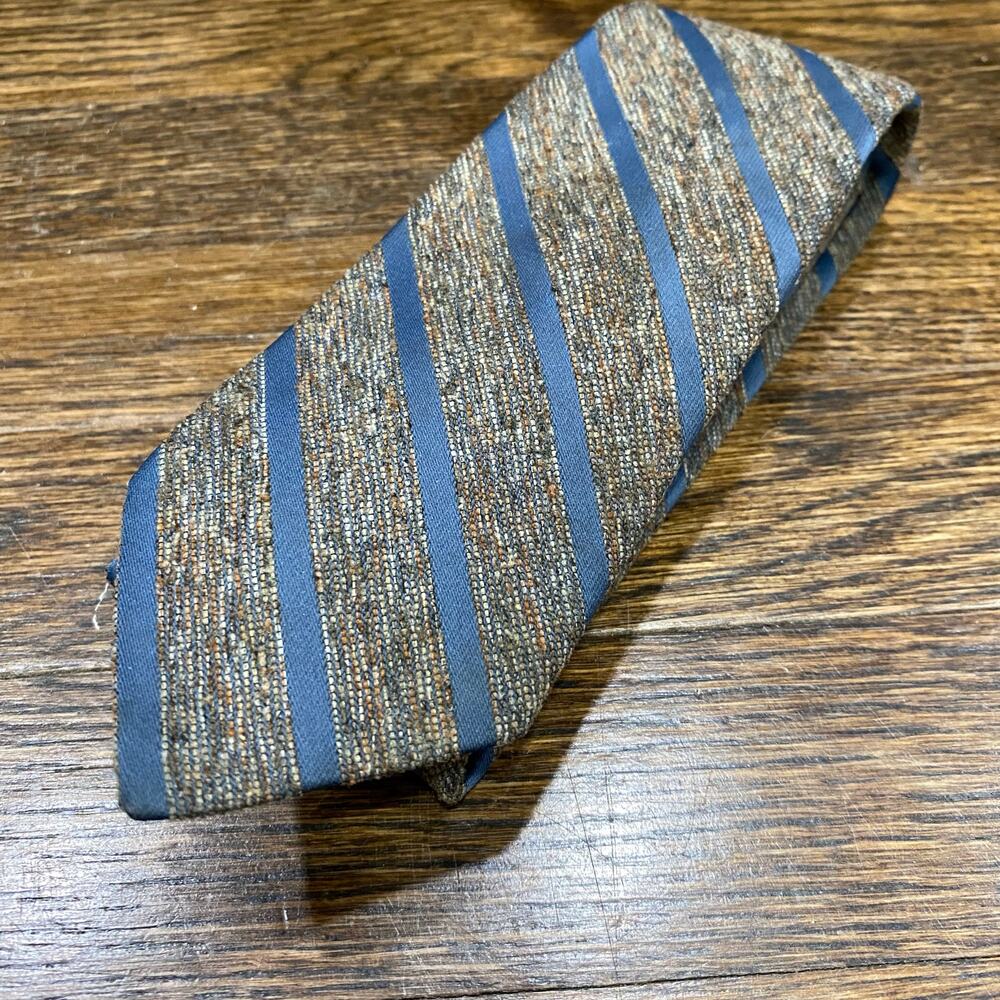 Vintage Rhynecliffe Cravat Tie Diagonal Stripe Teal Wool Blend Skinny Necktie